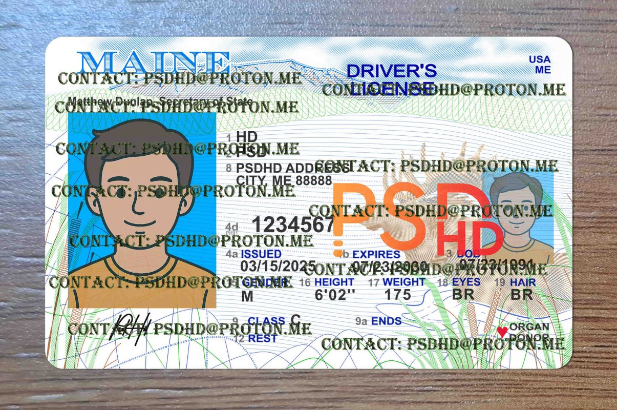 Maine Drivers License PSD Fake Maine Drivers License