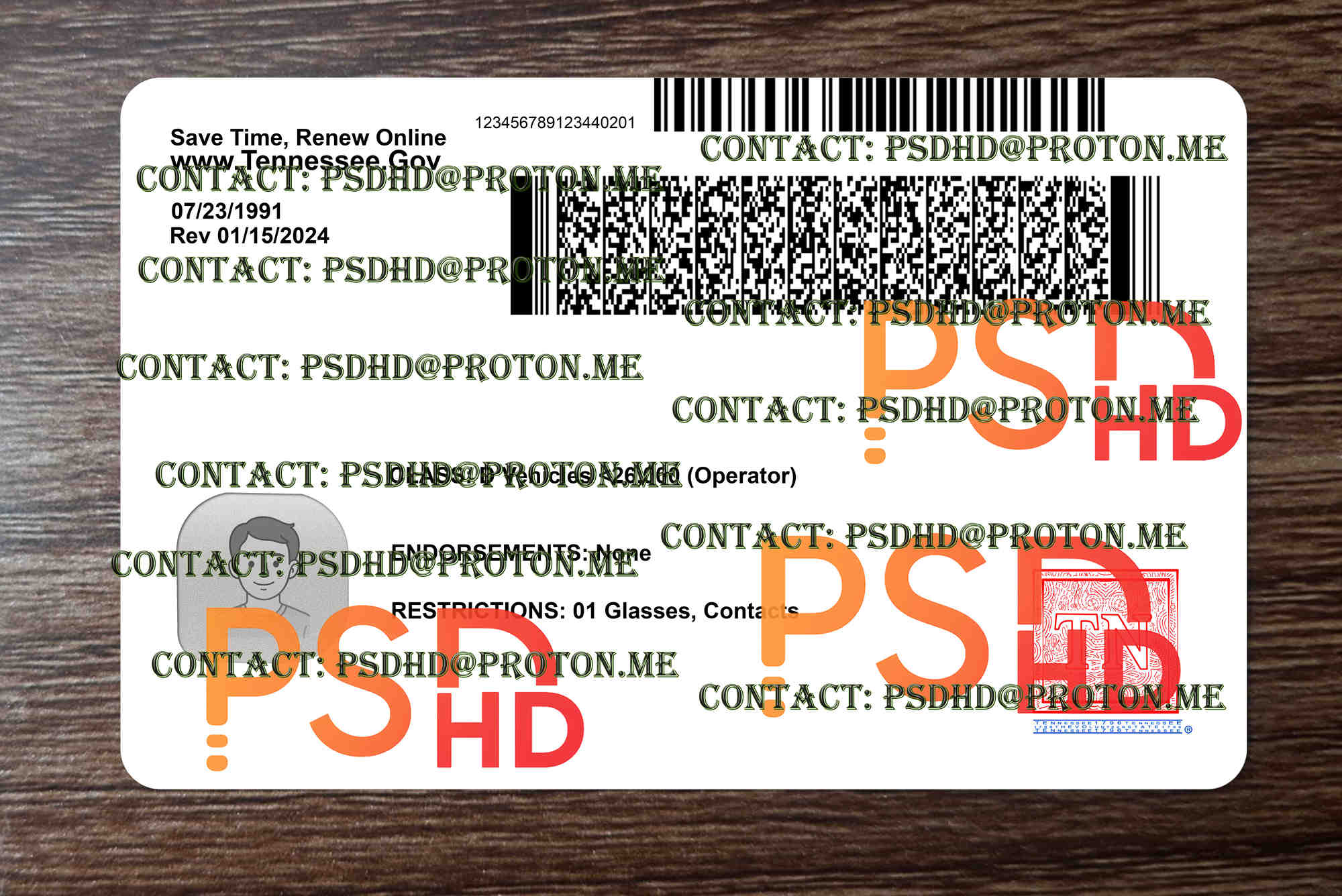 Tennessee Drivers License Template – High Resolution Editable PSD (2400 DPI) back of tennessee drivers license