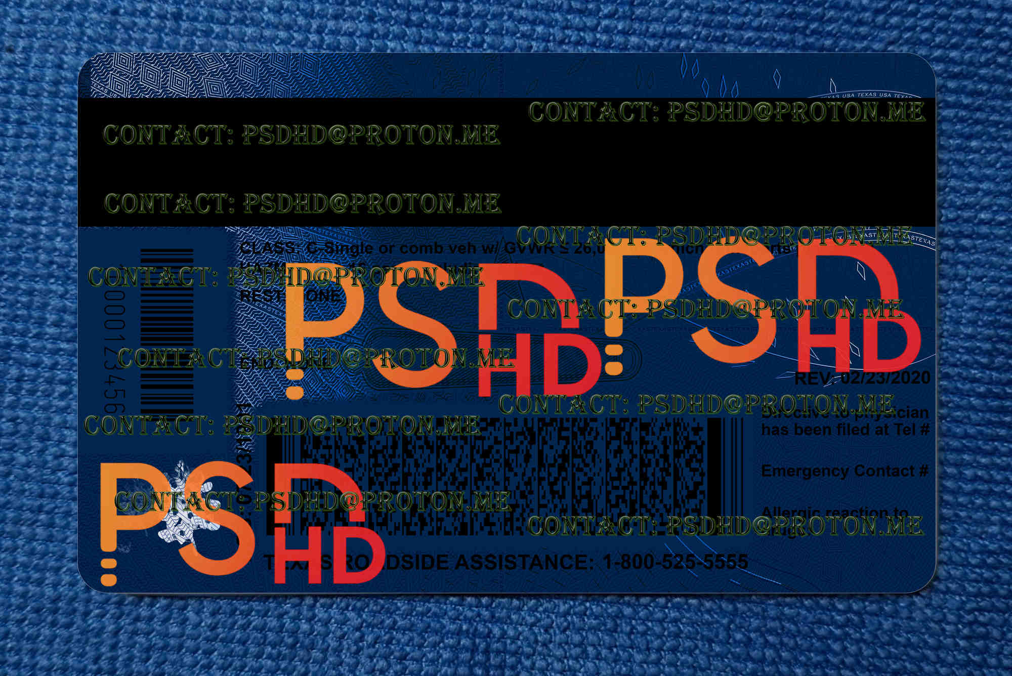 Fake Texas Driver License – UV Security Design PSD 2400 DPI back of a texas drivers license